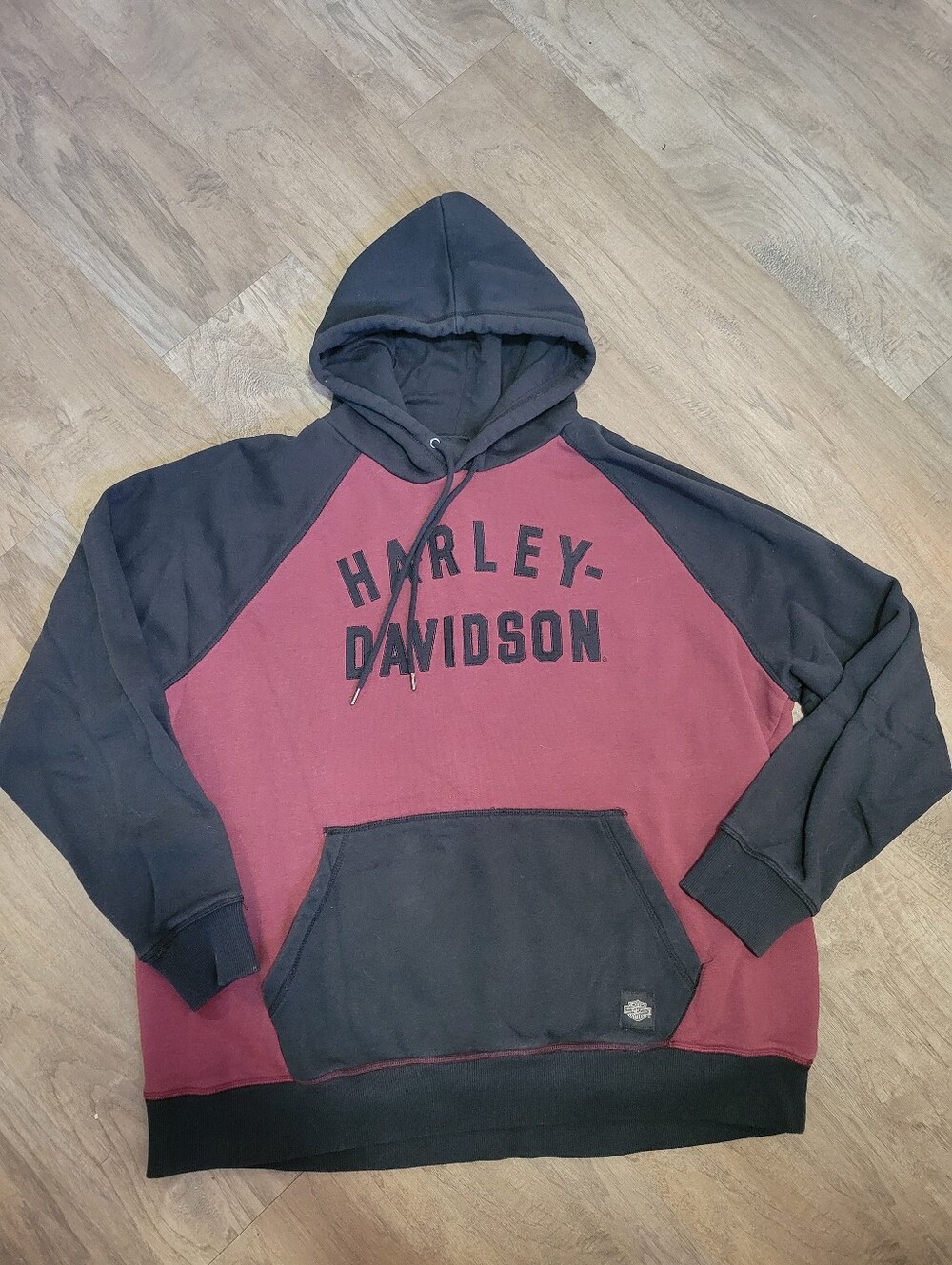 Harley-Davidson Burgundy & Black Colorblock Pullover Hoodie 2XL